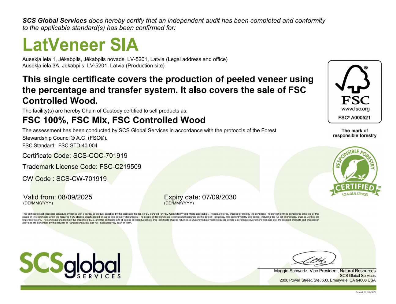 FSC certificate