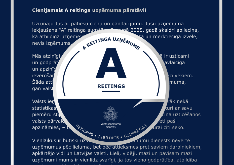 The State Revenue Service has awarded an A rating