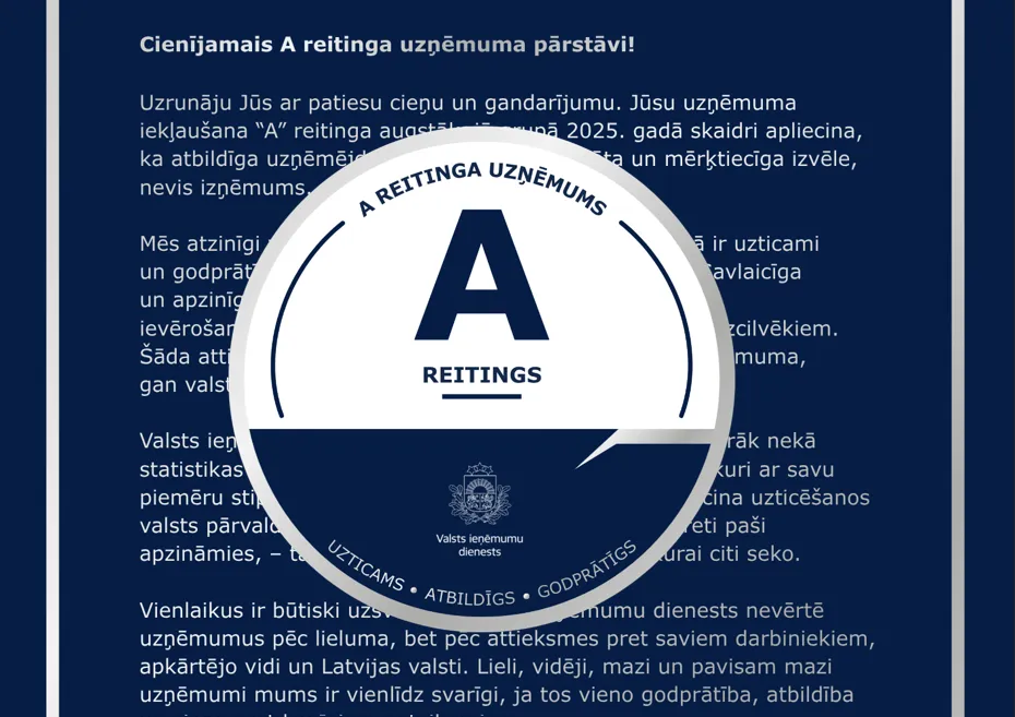 The State Revenue Service has awarded an A rating